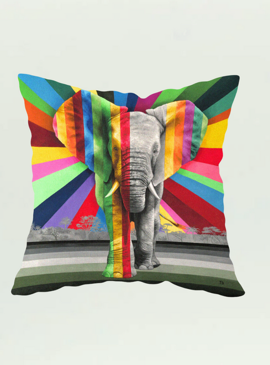 Whimsical Collection Colourful Elephant Velvet Pillow Cover