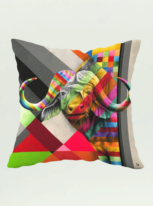 Whimsical Collection Colourful Buffalo Velvet Pillow Cover